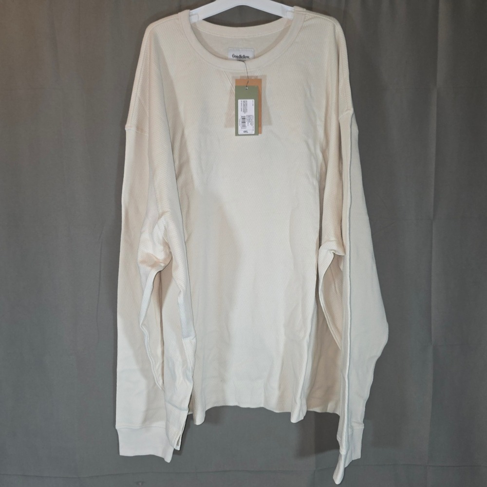 Goodfellow & Co Mens 4XL Off White Vintage Textured Crew Long Sleeve Shirt NWT
